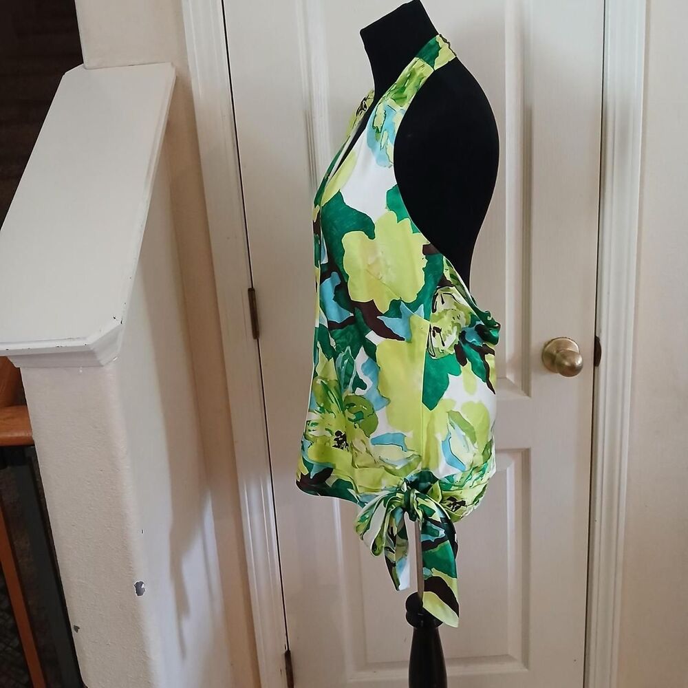 Y2K Vintage Banana Republic 100% Silk Abstract Tropical Halter Top L Old Money - Picture 4 of 8